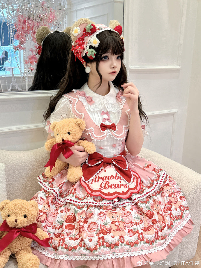 [Pre-orders available until 8/28] Bear Strawberry Garden One-piece dress, 2-piece set