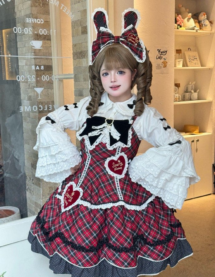 【受注予約11/13まで】Velvet Sweetie Heart チェックのジャンパースカート・レッド