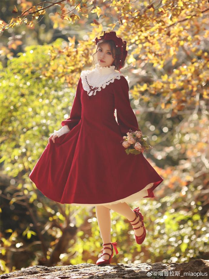 Winter Birch Stand Collar Corduroy Dress