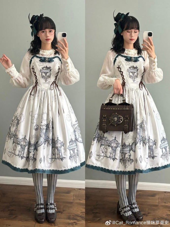 [Sales Period Ended] Steam Princess Print Jumper Skirt - Blue