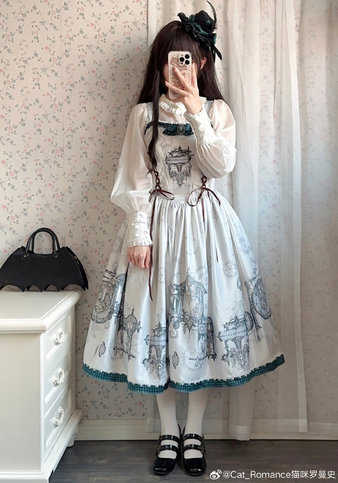 [Sales Period Ended] Steam Princess Print Jumper Skirt - Blue