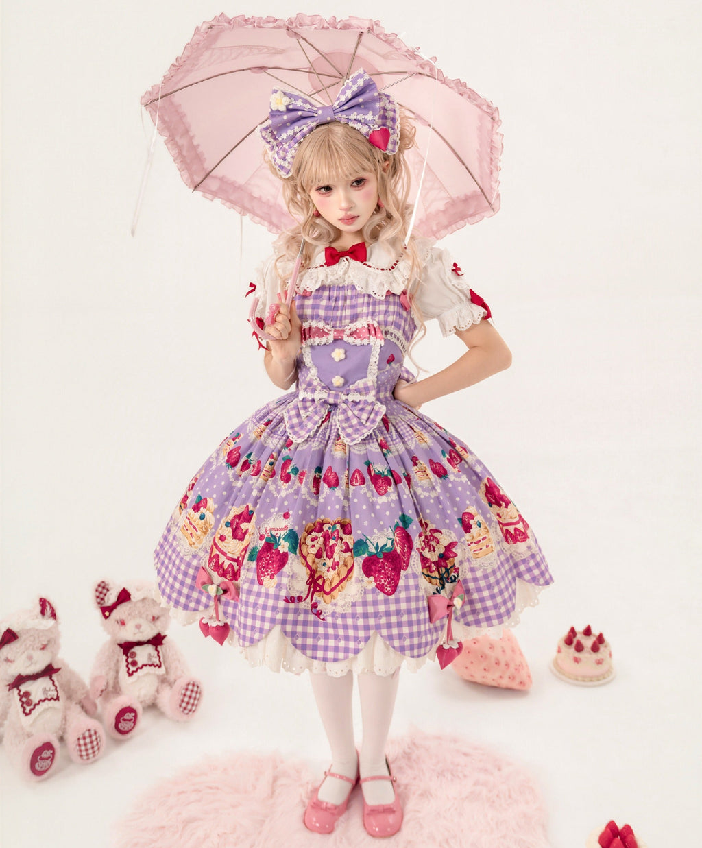 【受注予約8/26まで】Strawberry Cake Guide プリントジャンパースカート ・新色