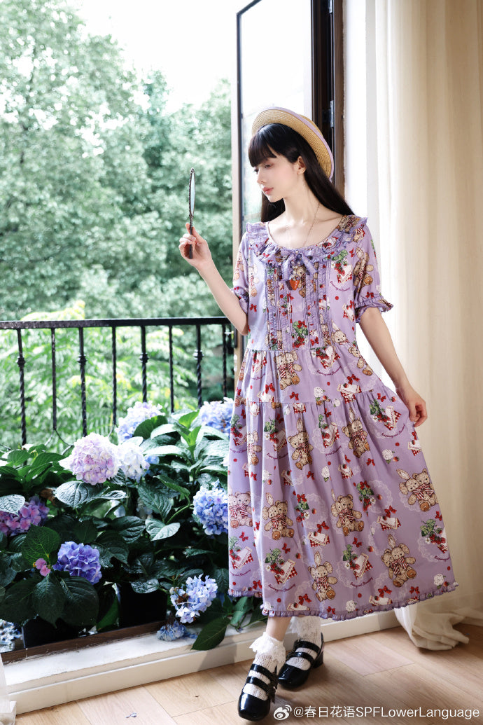 Camellia Berry Short Sleeve Dress Simple Type Long Length