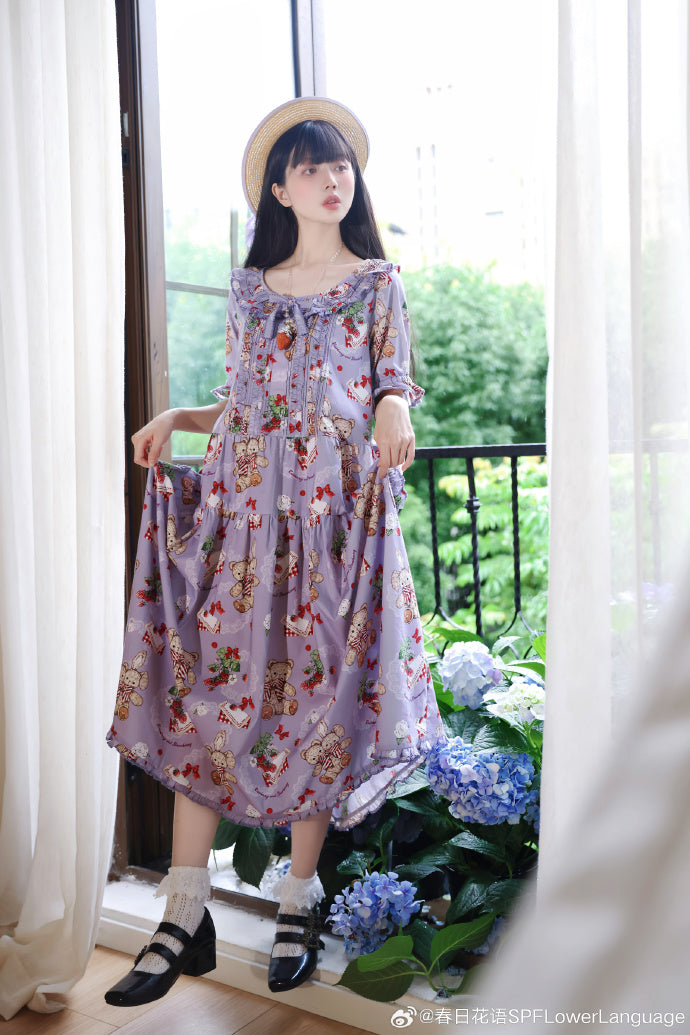 Camellia Berry Short Sleeve Dress Simple Type Long Length