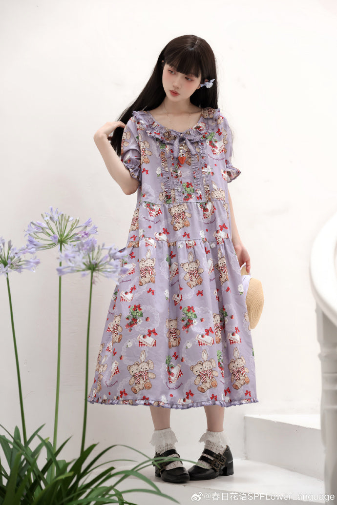 Camellia Berry Short Sleeve Dress Simple Type Long Length