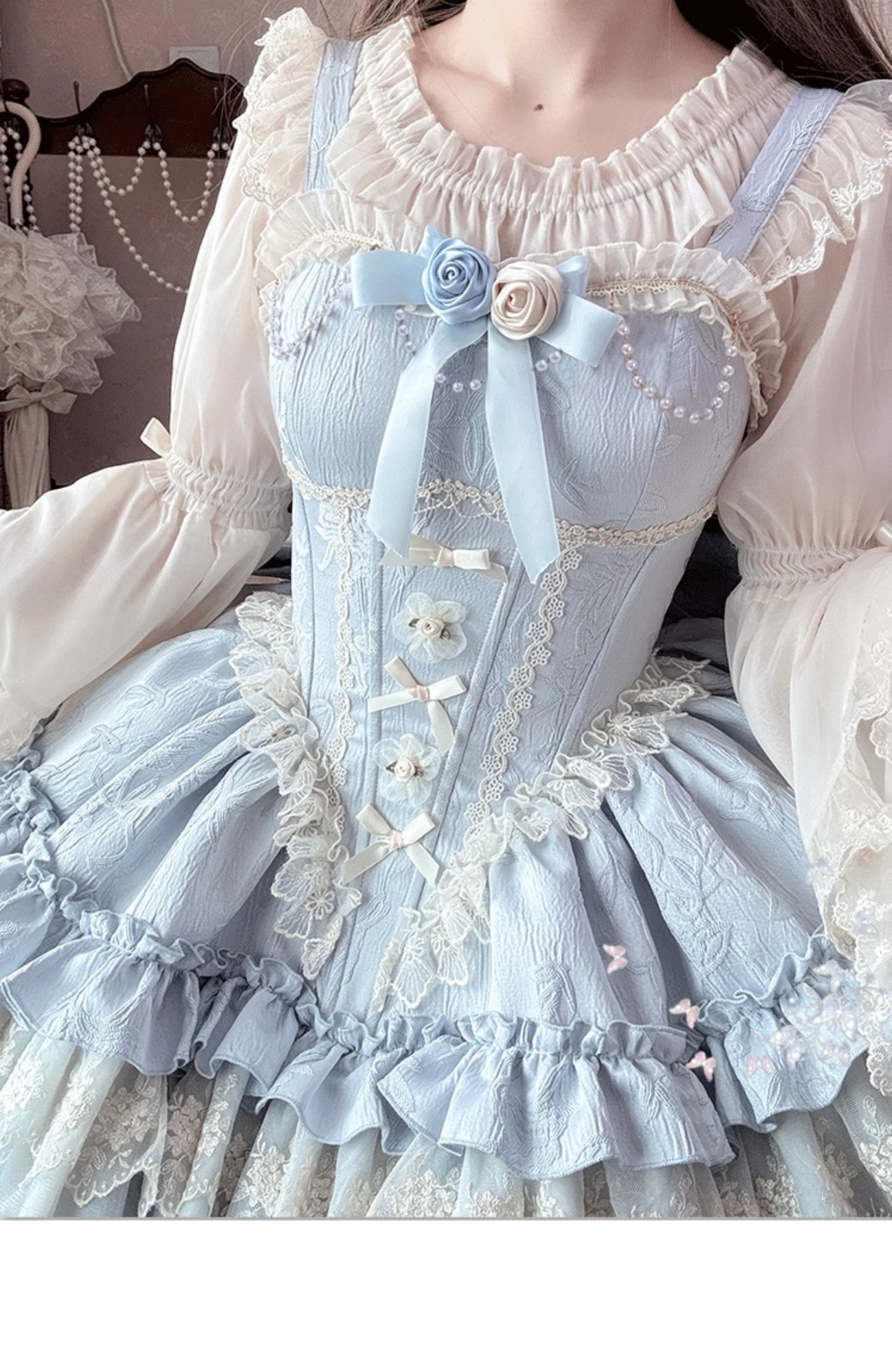 バラとリボンのバレエ風ジャンパースカート 全4色