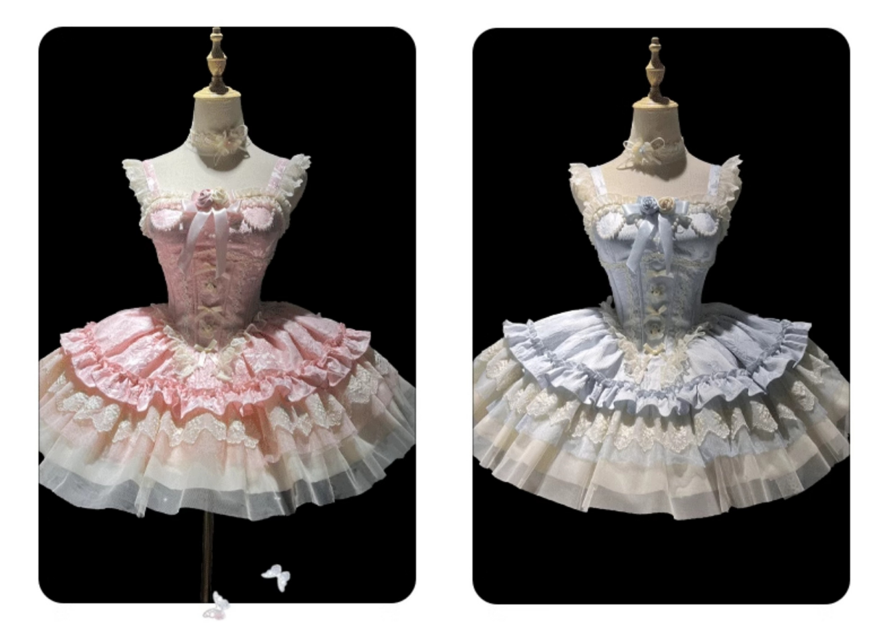 バラとリボンのバレエ風ジャンパースカート 全4色