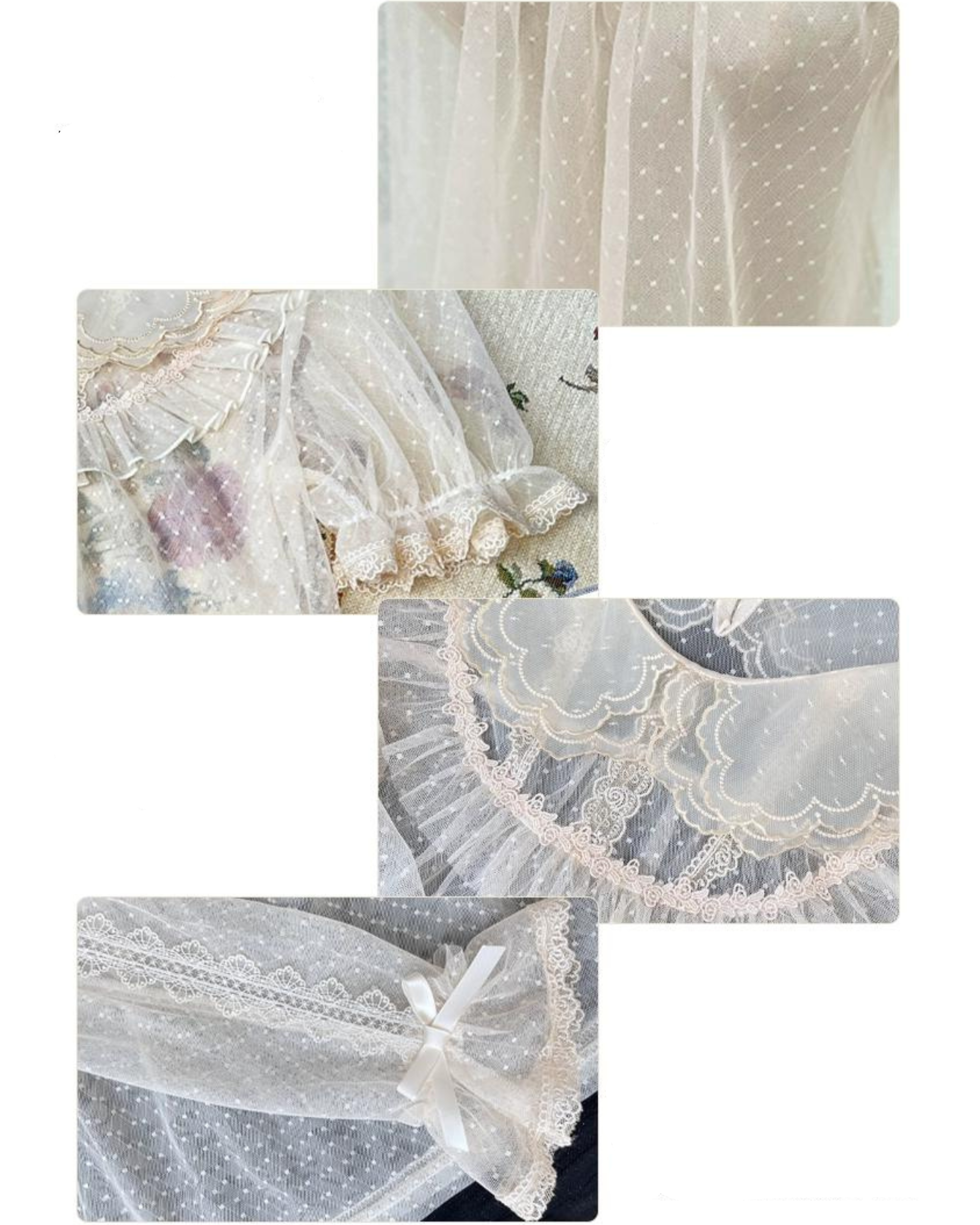 [Pre-order] Sheer dot frill blouse, short sleeves and long sleeves