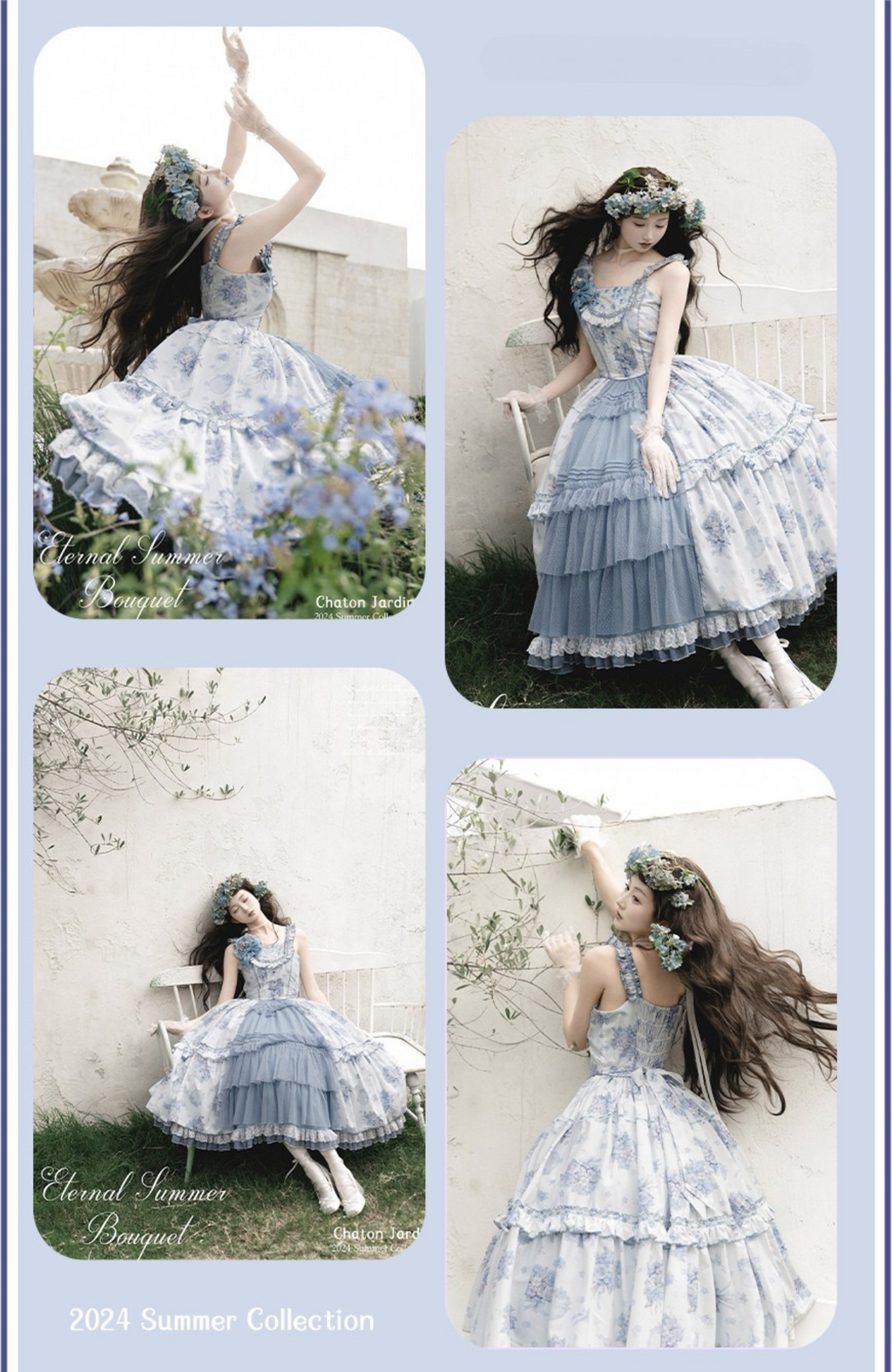 Eternal Bouquet 青花プリントジャンパースカート ショート丈とロング丈