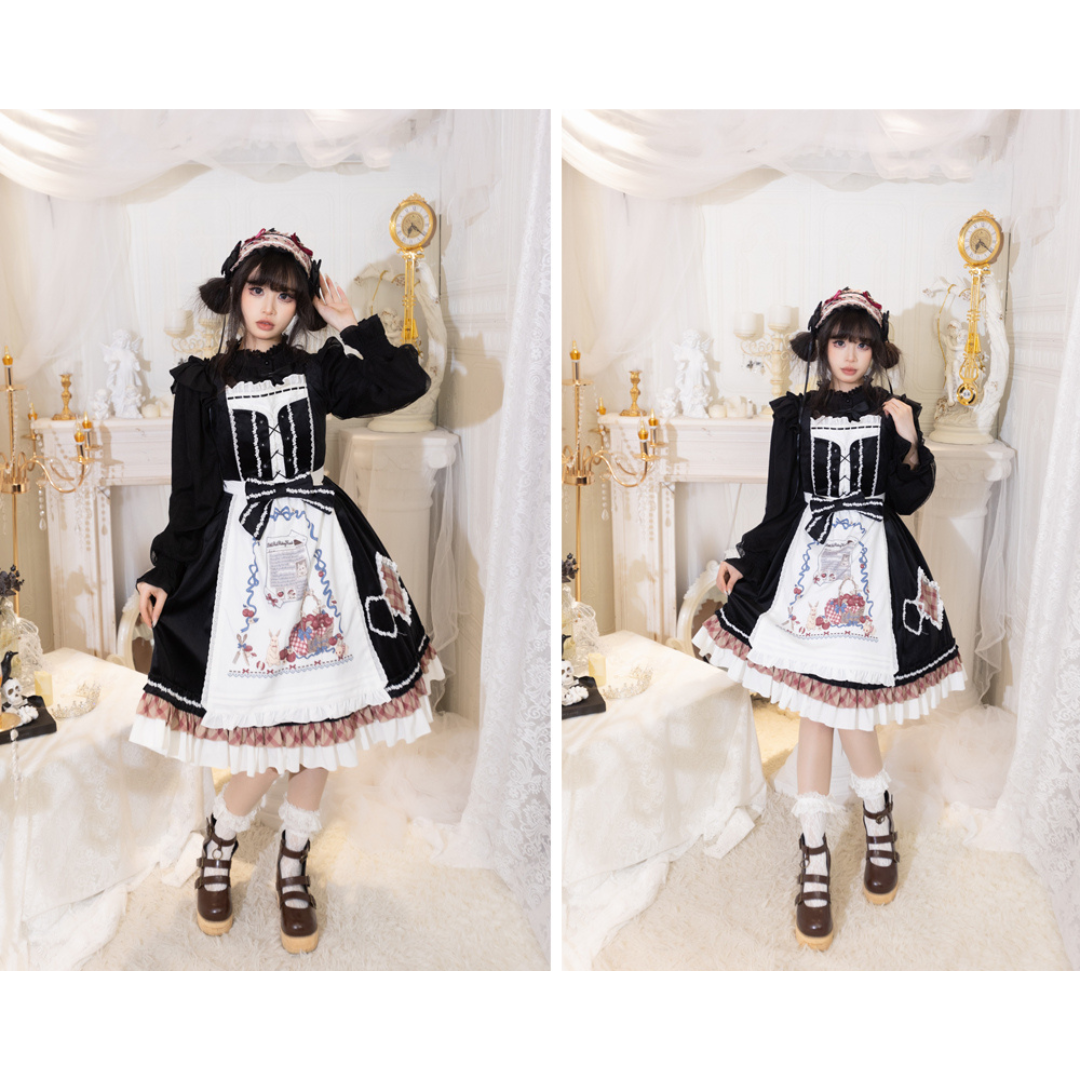 レトロガーリージャンパースカート エプロンとケープ付き 全2色