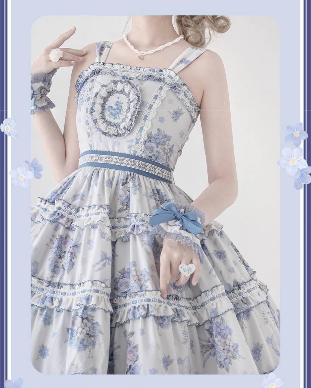 Eternal Bouquet 青花プリントジャンパースカート ショート丈とロング丈