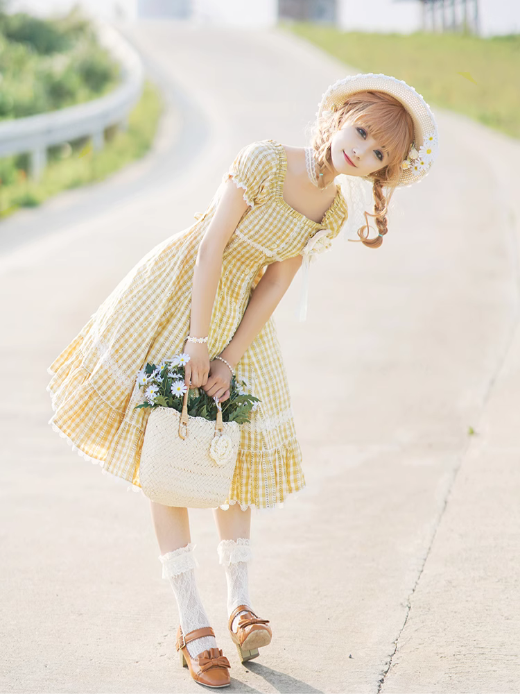 Day's eye ギンガムチェックのレトロ半袖ワンピース 全3色 – ロリータ Day's eye ギンガムチェックのレトロ半袖ワンピース 全3色 – ロリータ