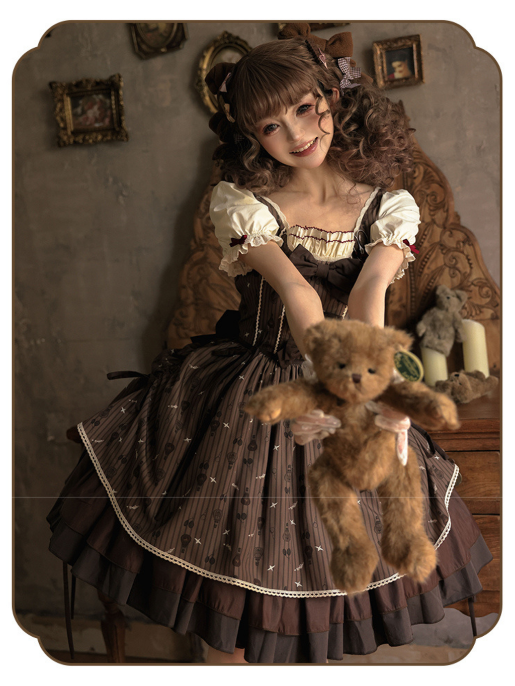Bear Balloon スクエアネックフェイクレイヤードワンピース