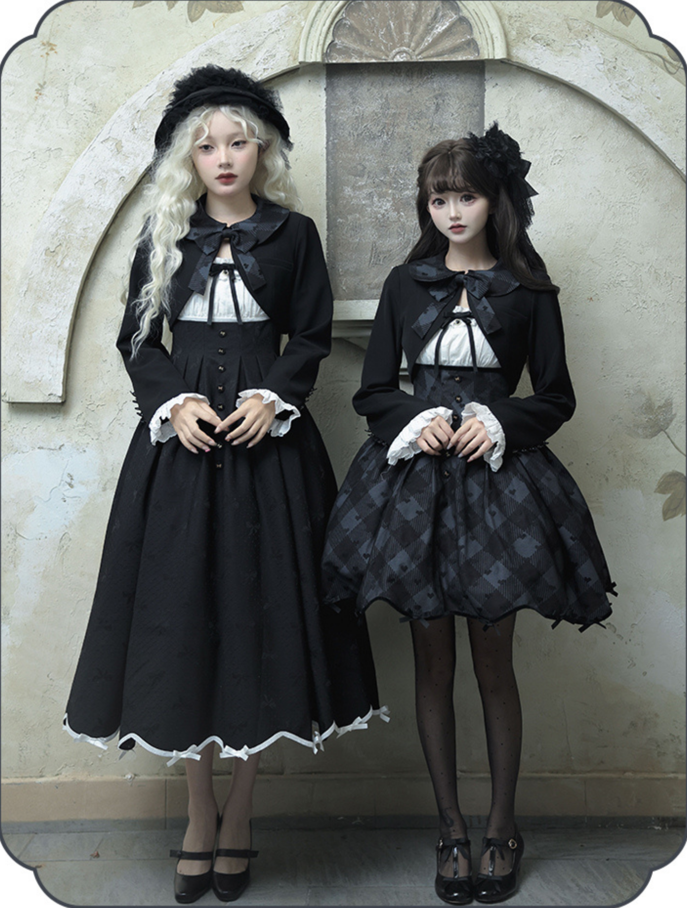 Silent Heart リボン模様ロング丈ジャンパースカートとジャケット