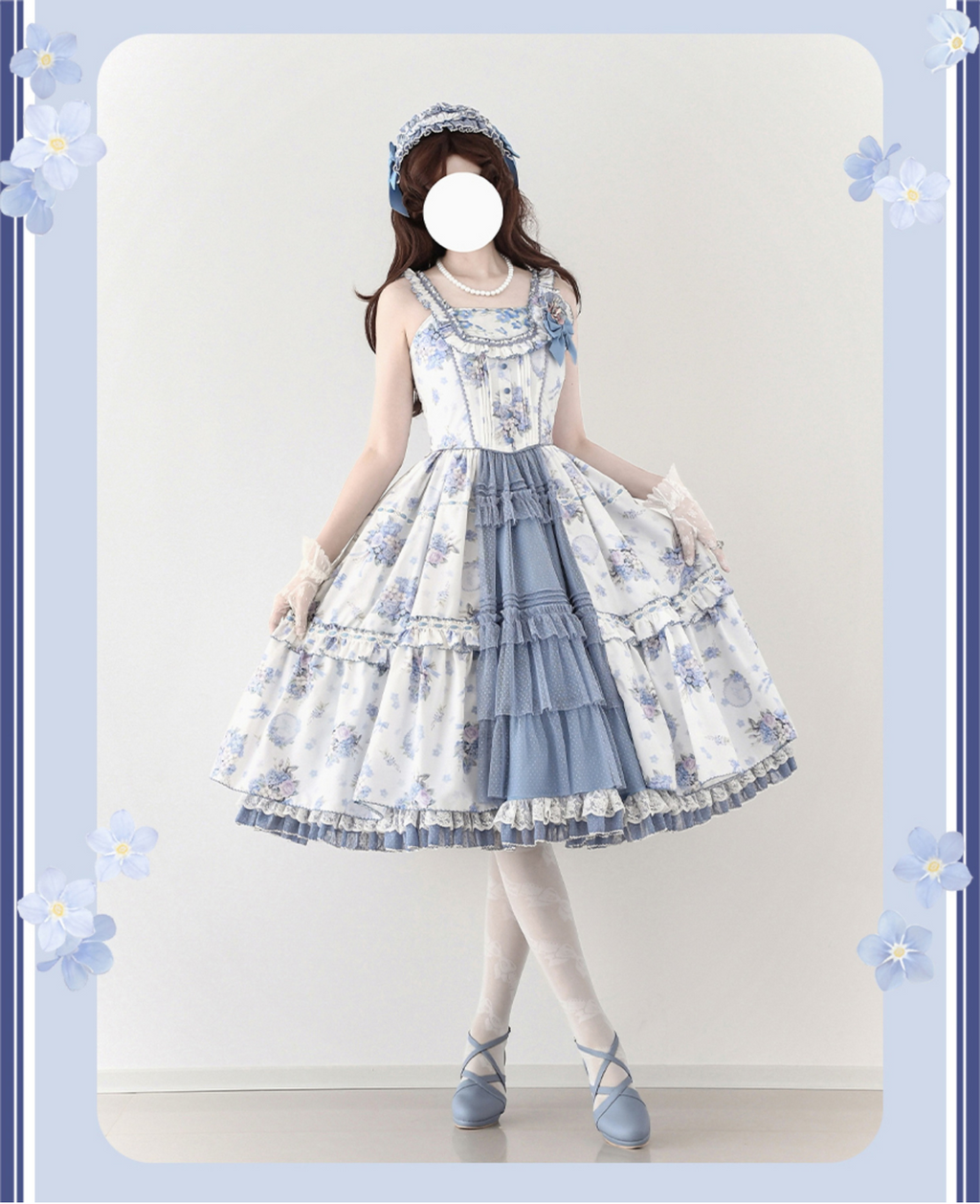 Eternal Bouquet 青花プリントジャンパースカート ショート丈とロング丈