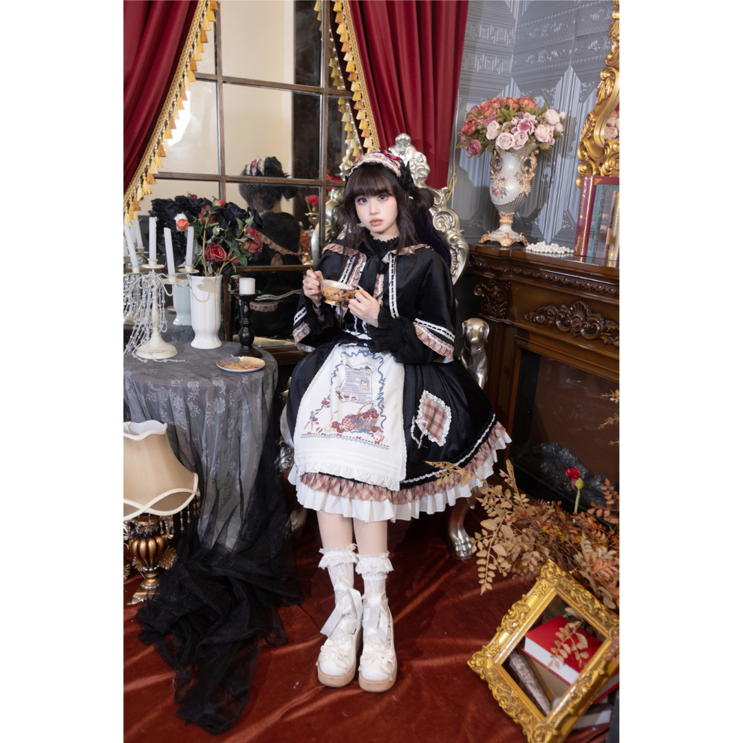 レトロガーリージャンパースカート エプロンとケープ付き 全2色