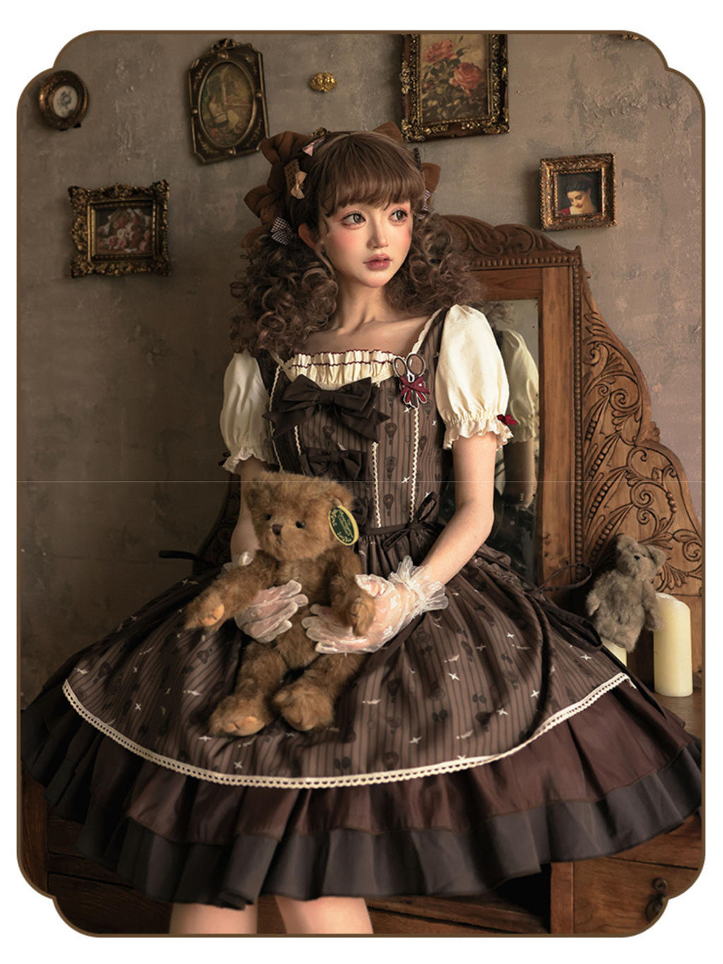 Bear Balloon スクエアネックフェイクレイヤードワンピース