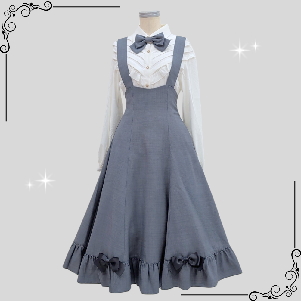 【限定特別価格】クラシカルリボンジャンパースカート・グレー ＋パニエ