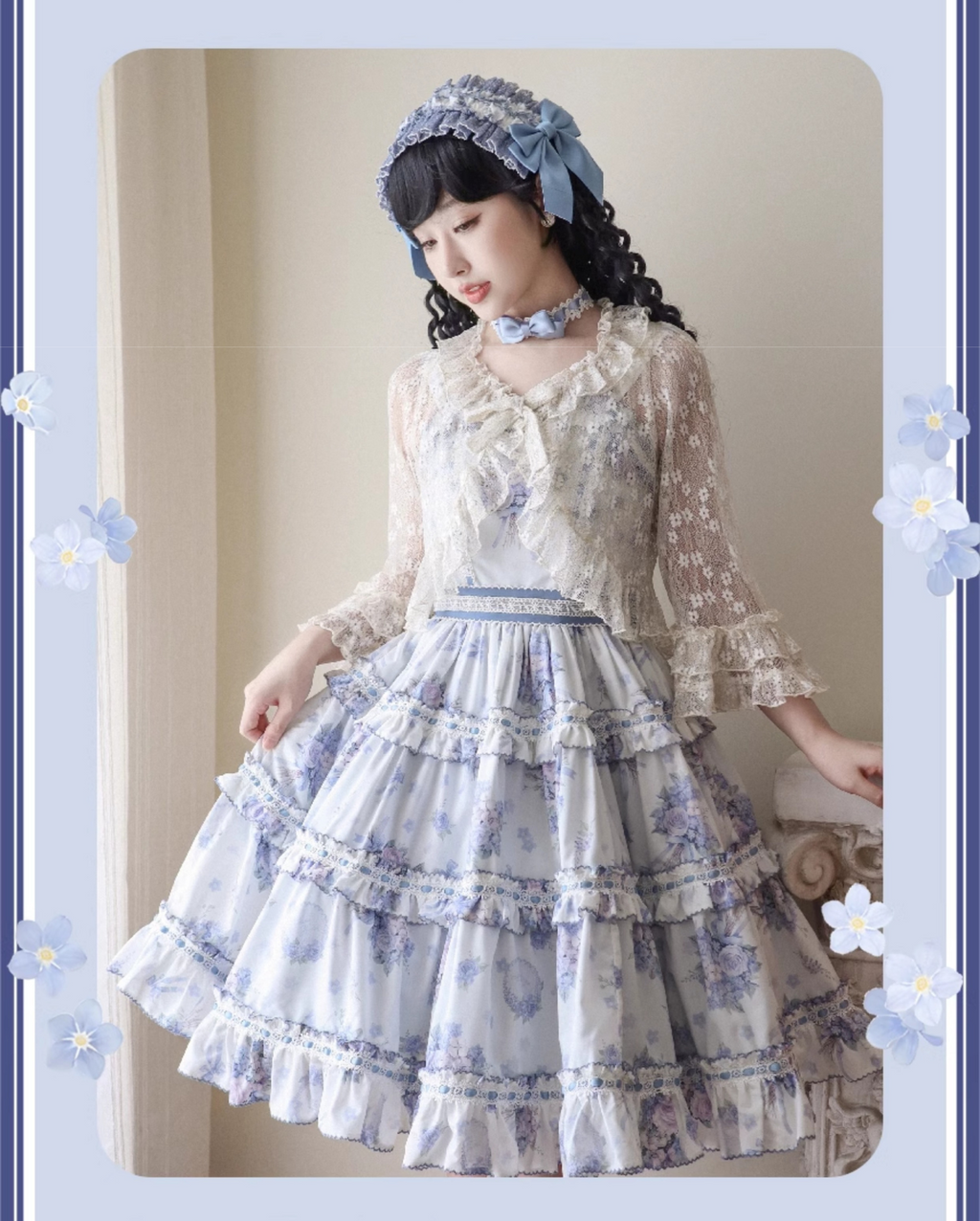 Eternal Bouquet 青花プリントジャンパースカート ショート丈とロング丈
