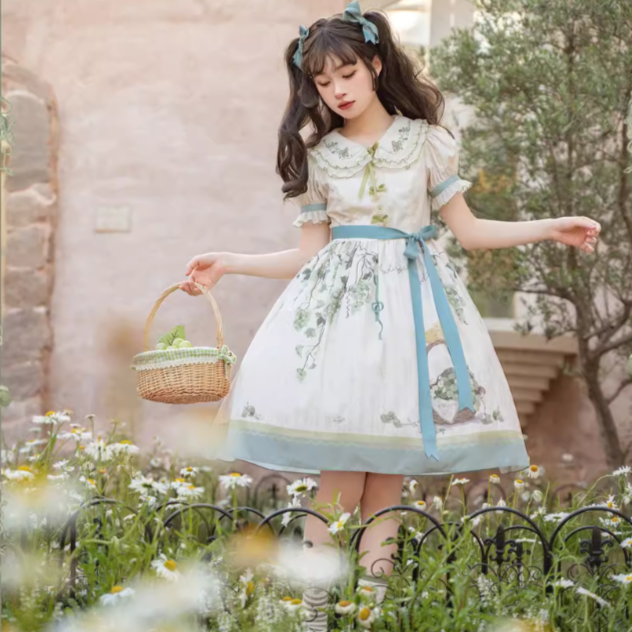 Honey Venus White Grape Embroidery Collar Short Sleeve Dress RonRon Honey Venus White Grape Embroidery Collar Short Sleeve Dress RonRon