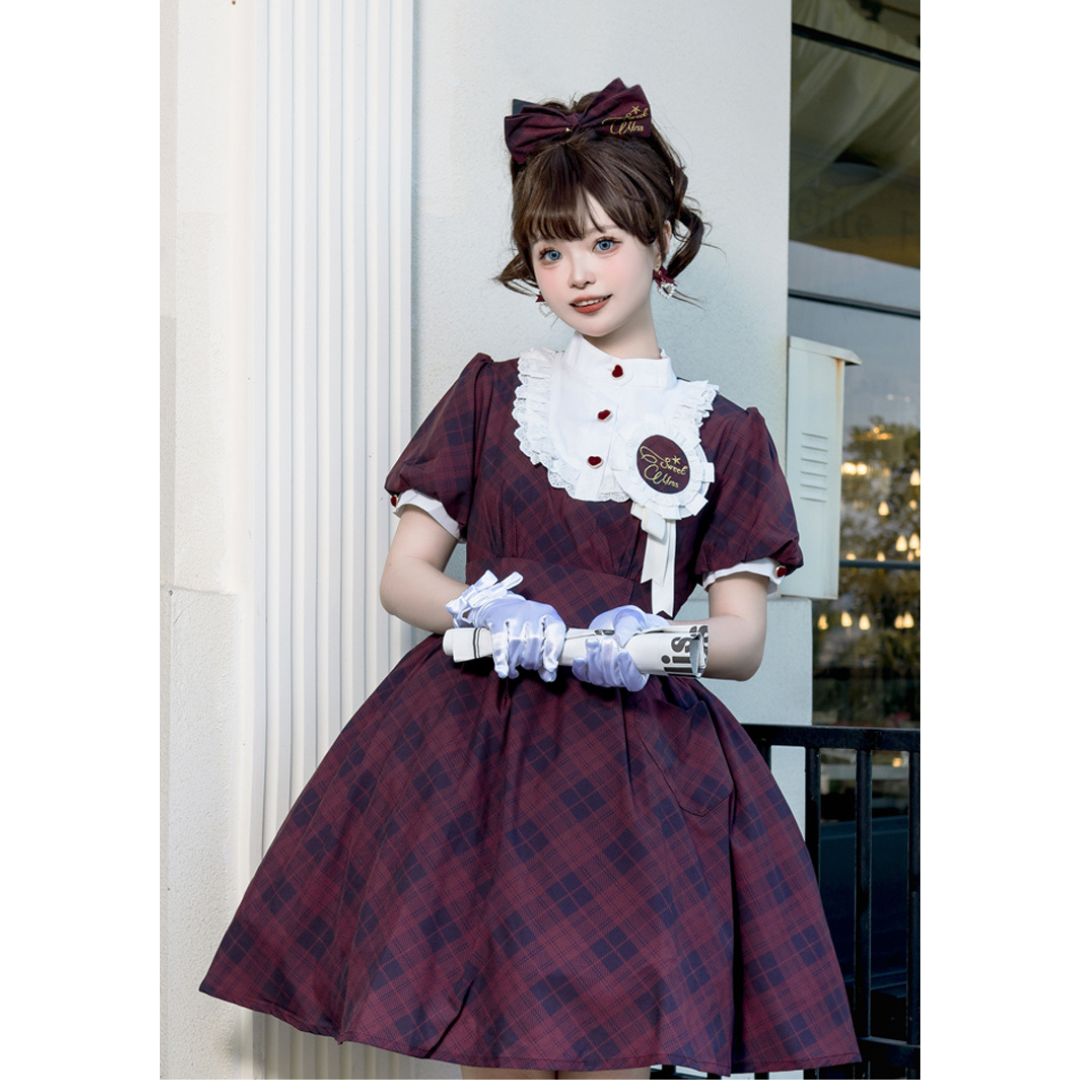 レトロガール サマーチェックワンピース リボンカチューシャ付き
