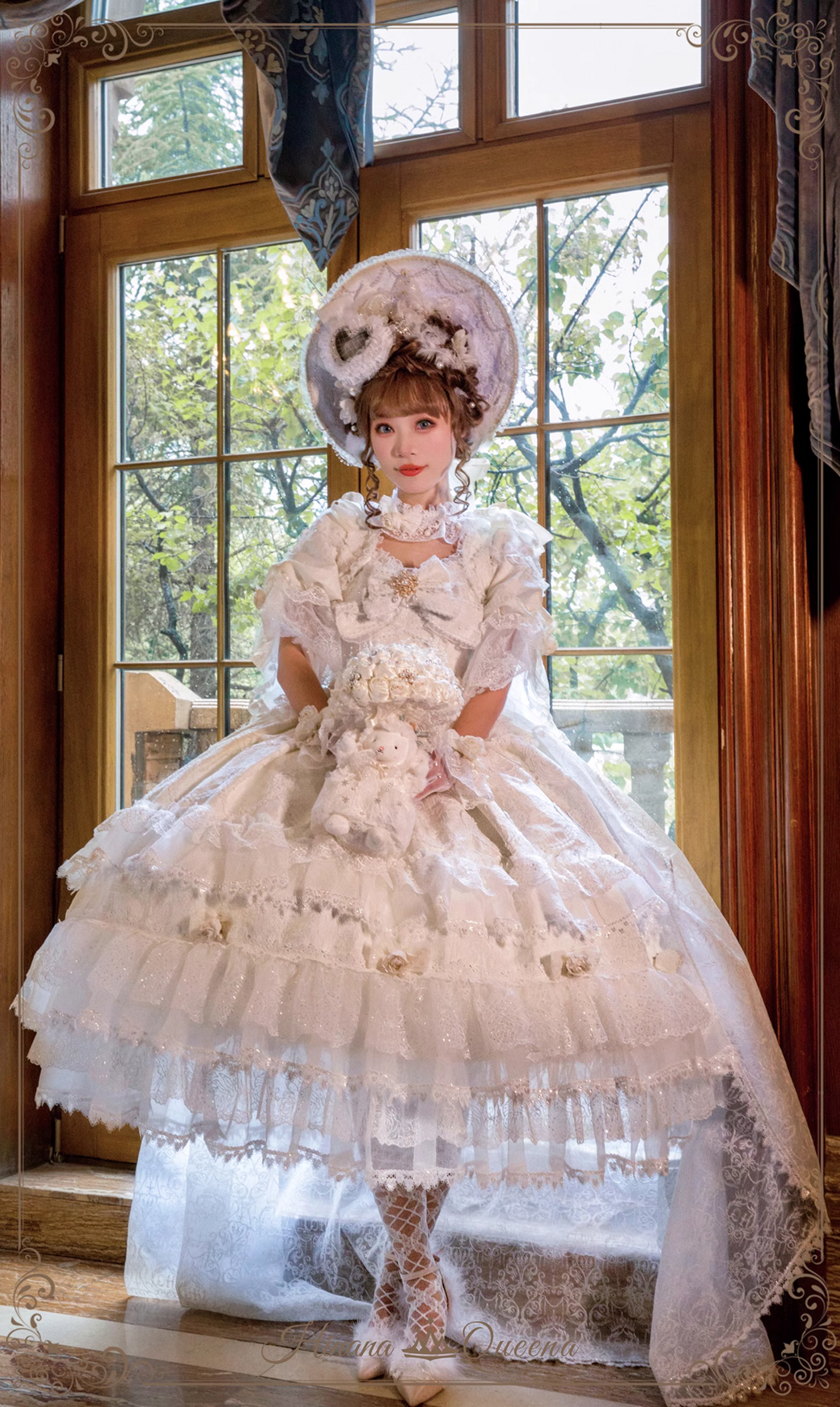 White Rose 3-tiered ruffle princess sleeve dress (single item/full set)