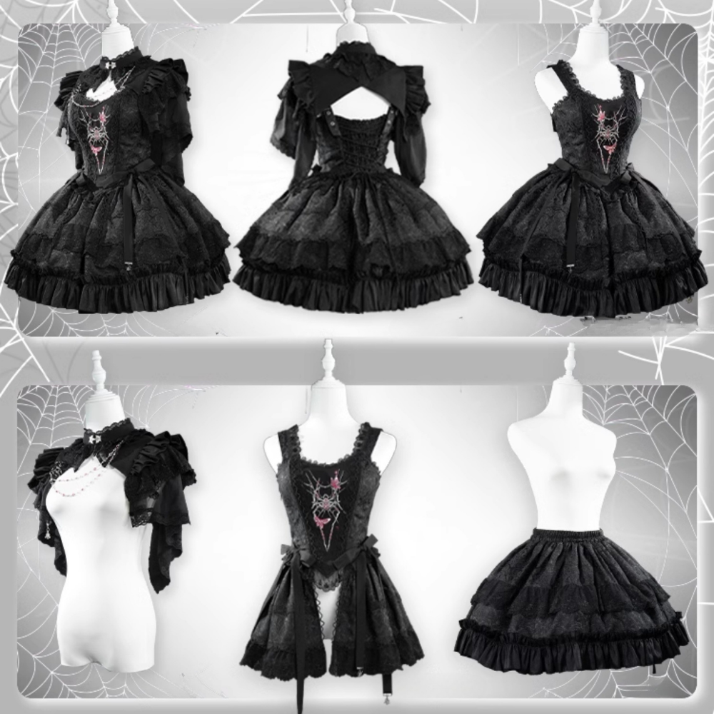 スパイダー刺繍ゴシックスカート3点セット