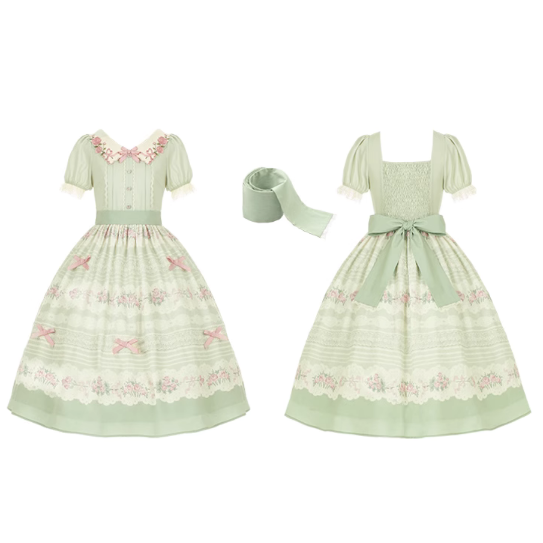 Flower Melody Pistachio Green Short Sleeve Dress