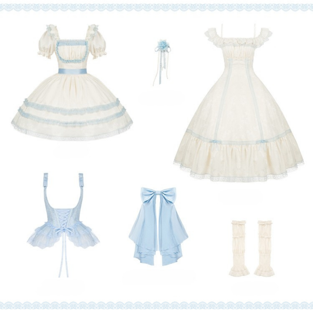 【予約販売】Sea Salt Iced Tea ライトブルージャガードジャンパースカートセット・ロング丈