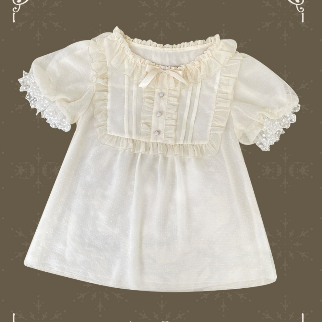 flower button short sleeve blouse