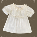 flower button short sleeve blouse
