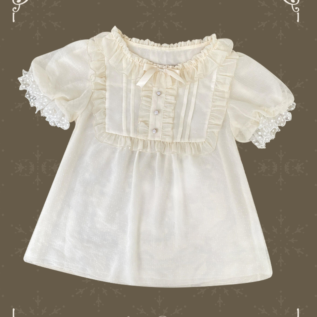 flower button short sleeve blouse