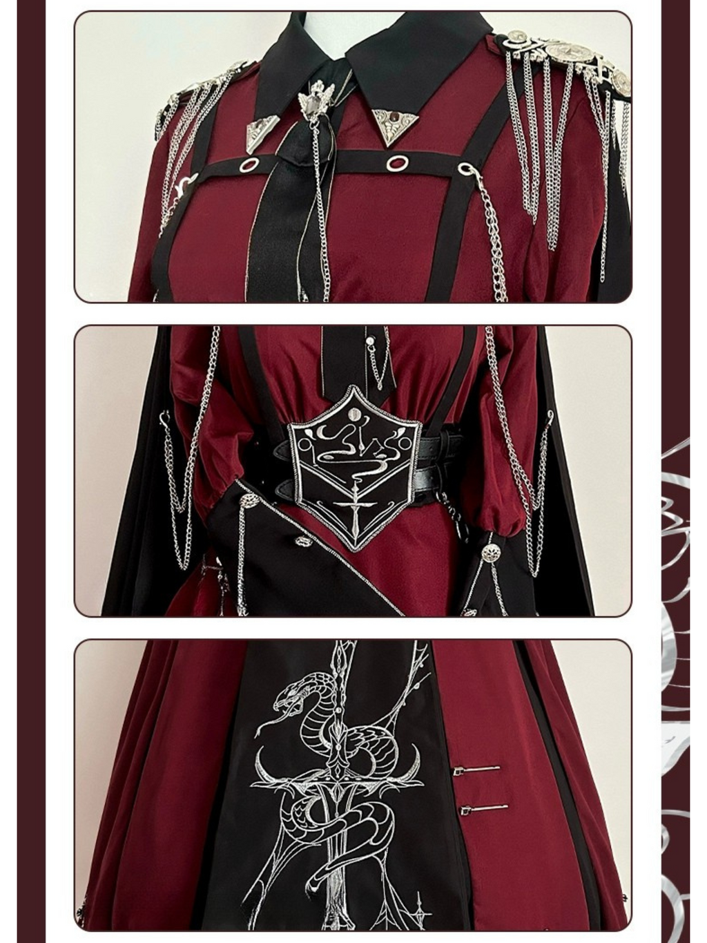 Crimson Knight 蛇刺繍ミリタリーワンピースとマント