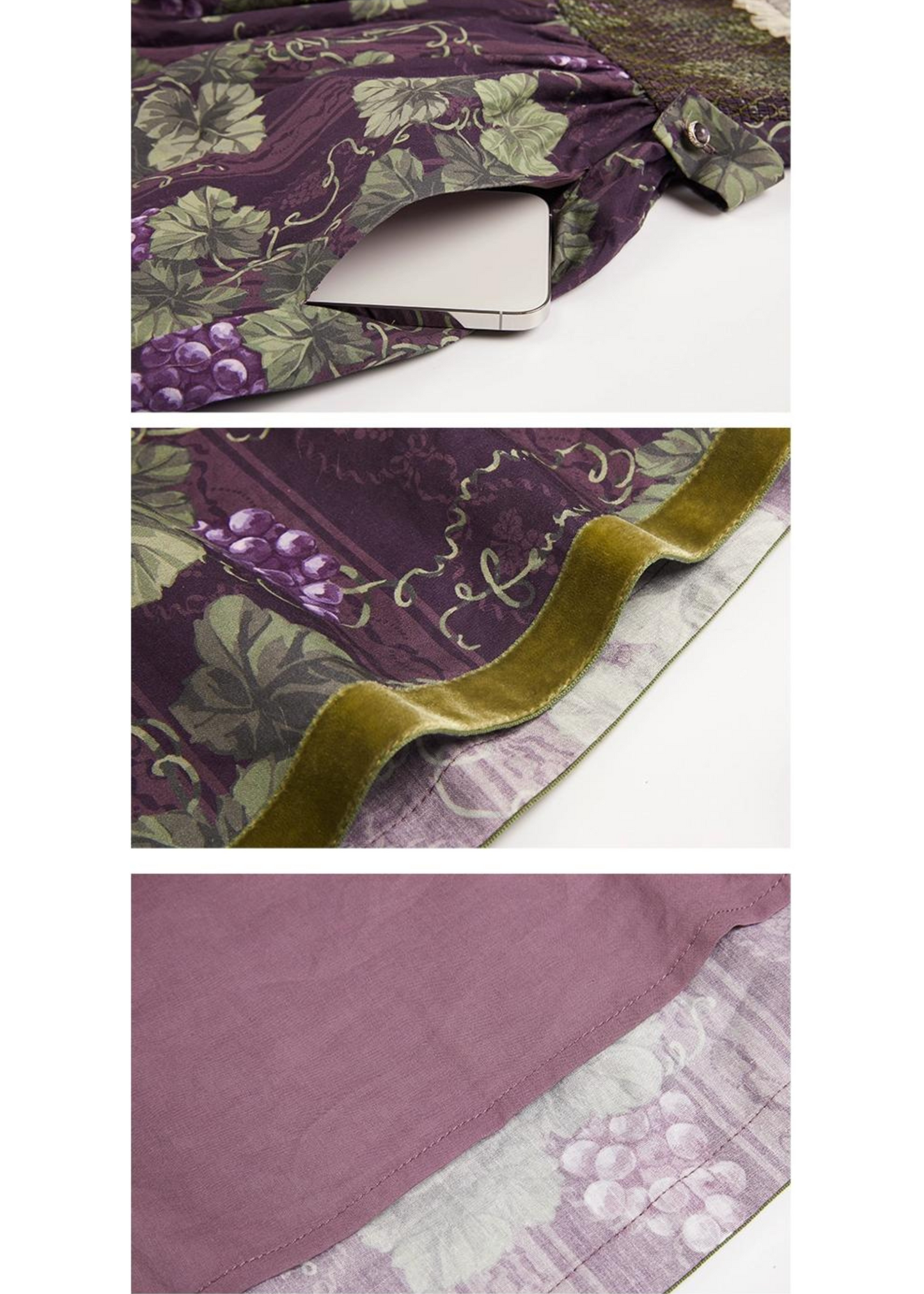 Sunny Rouge Grape pattern stand collar short sleeve dress
