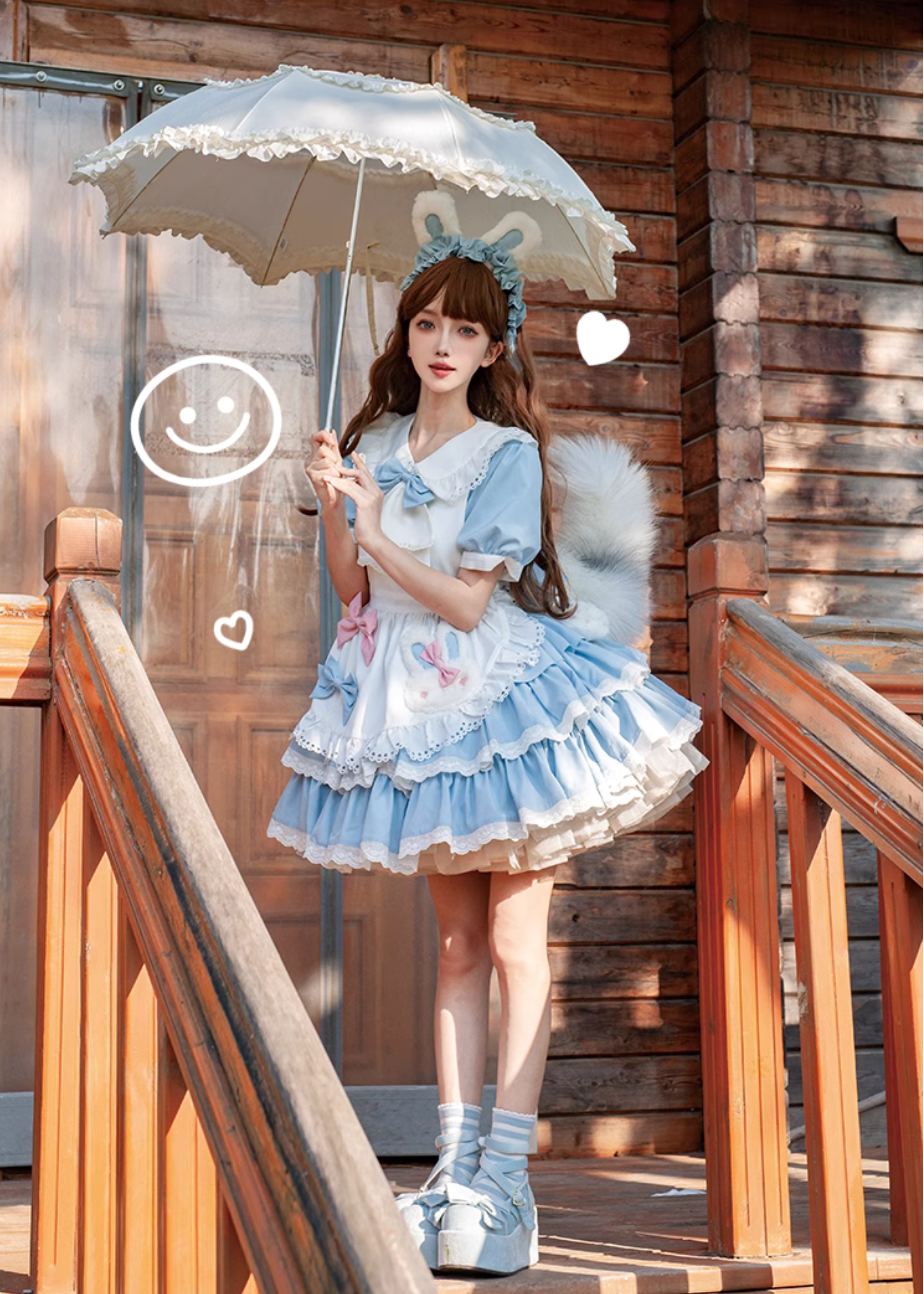 うさ耳メイドワンピース エプロンとカチューシャ付 – ロリータ うさ耳メイドワンピース エプロンとカチューシャ付 – ロリータ