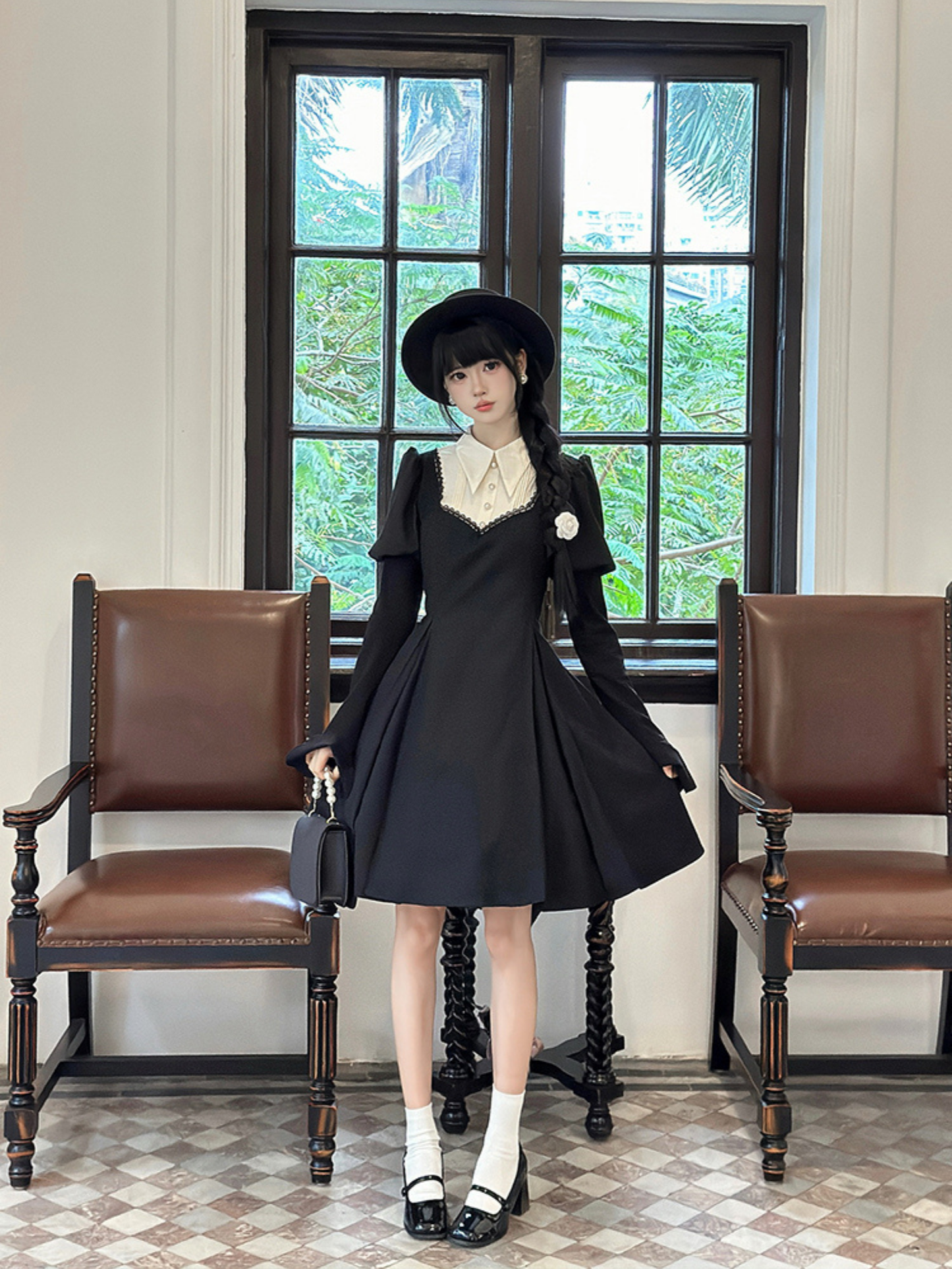 ハートカット切替 ゴシック ショート丈ワンピース