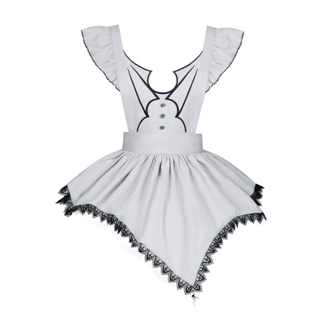 Monochrome Night Rose Embroidered Dress and Apron