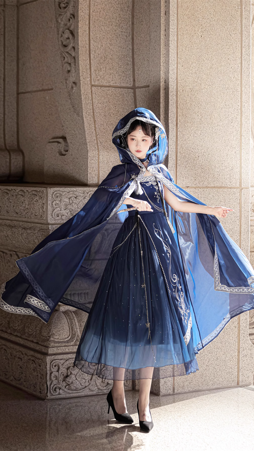 Galactic Feast Silver Embroidered Jumper Skirt and Cape with Choker