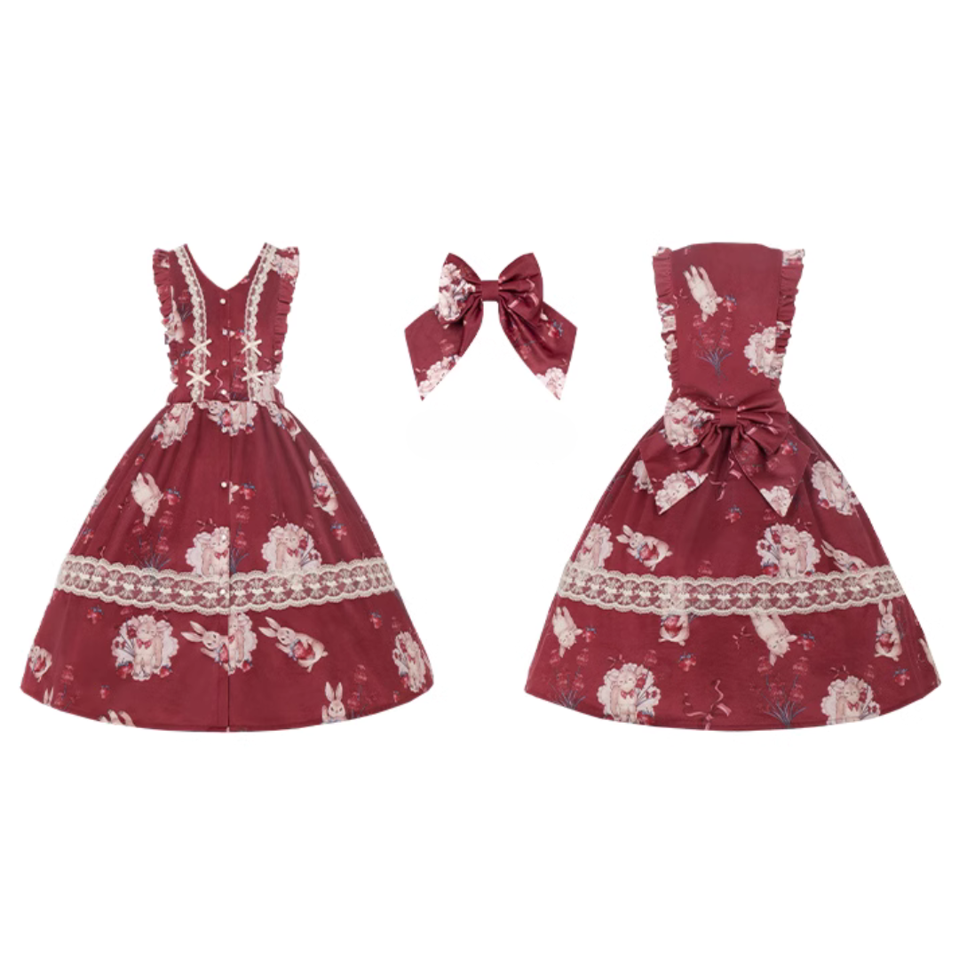 Very Berry Sheep and Rabbit Jumper Skirt and Inner Dress