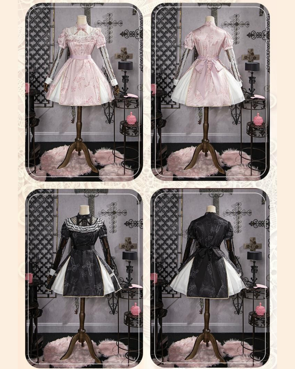 White Cross リボンゴシック長袖ワンピース