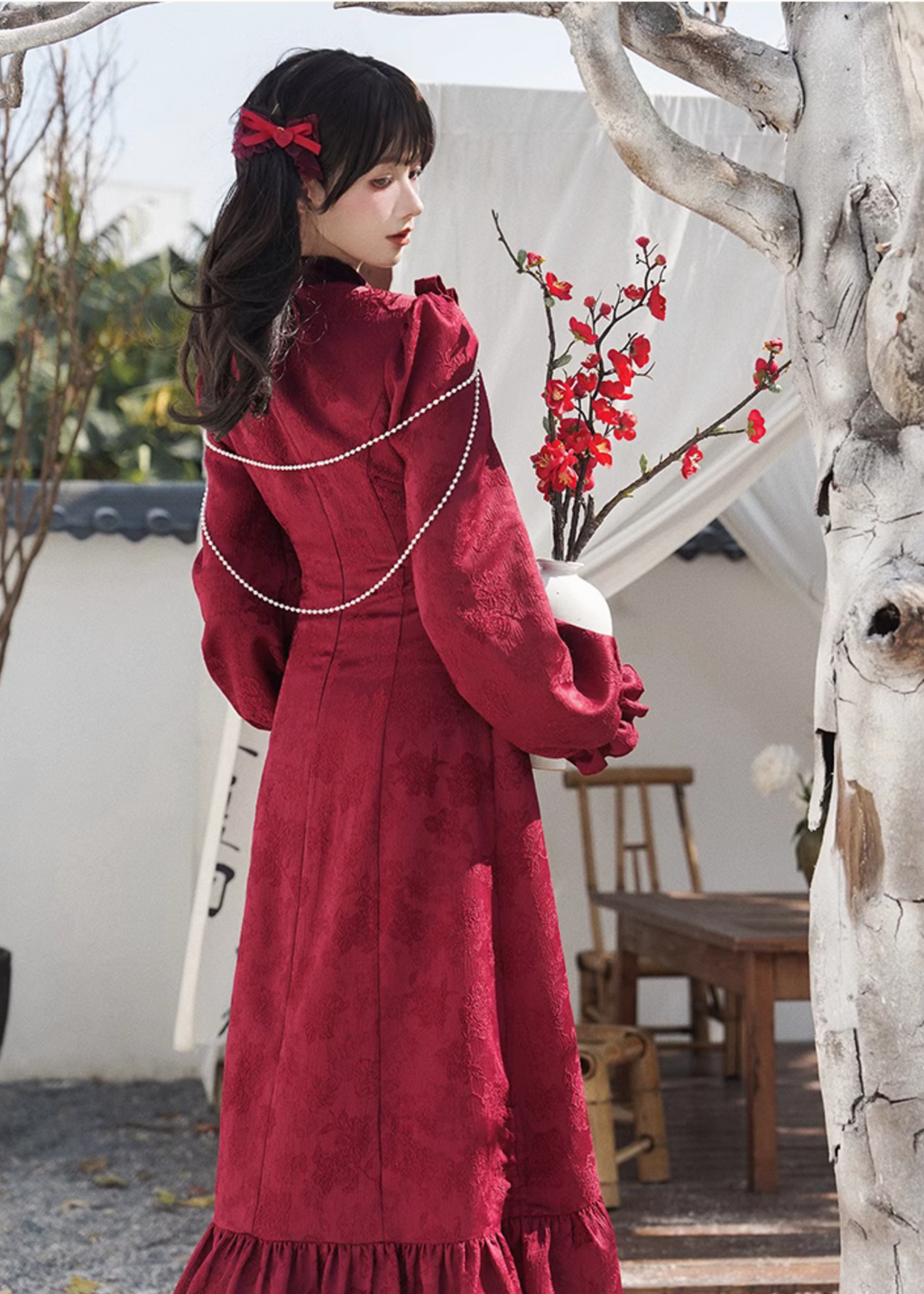 [Only available with simultaneous purchase] Choka Burgundy hat, ribbon and other accessories