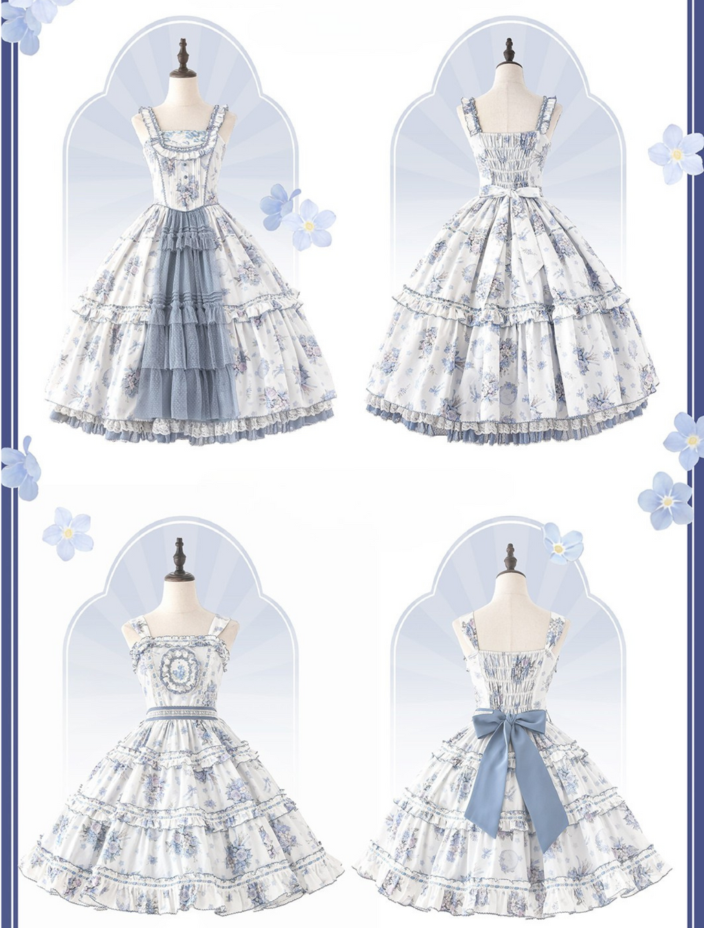 Eternal Bouquet 青花プリントジャンパースカート ショート丈とロング丈