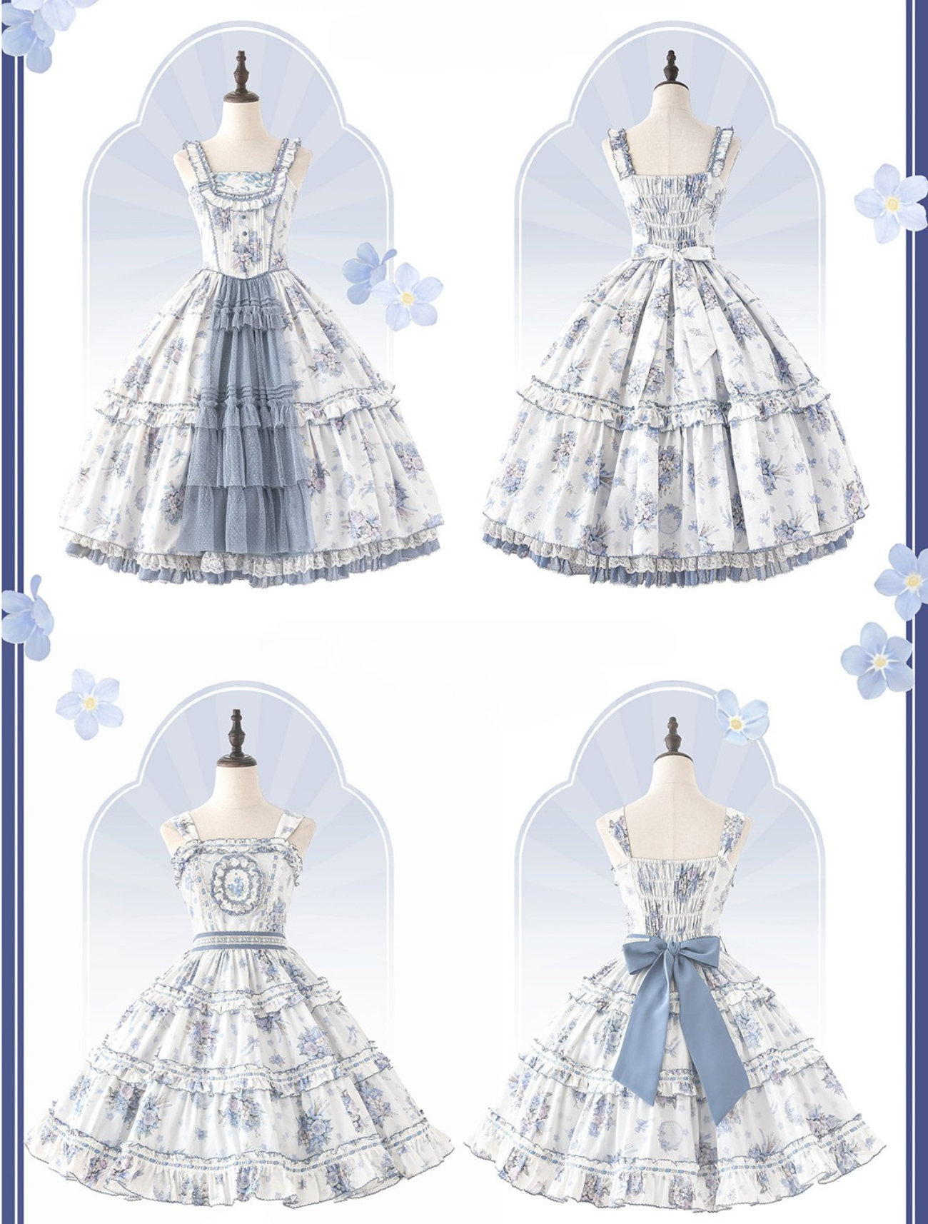 Eternal Bouquet 青花プリントジャンパースカート ショート丈とロング丈