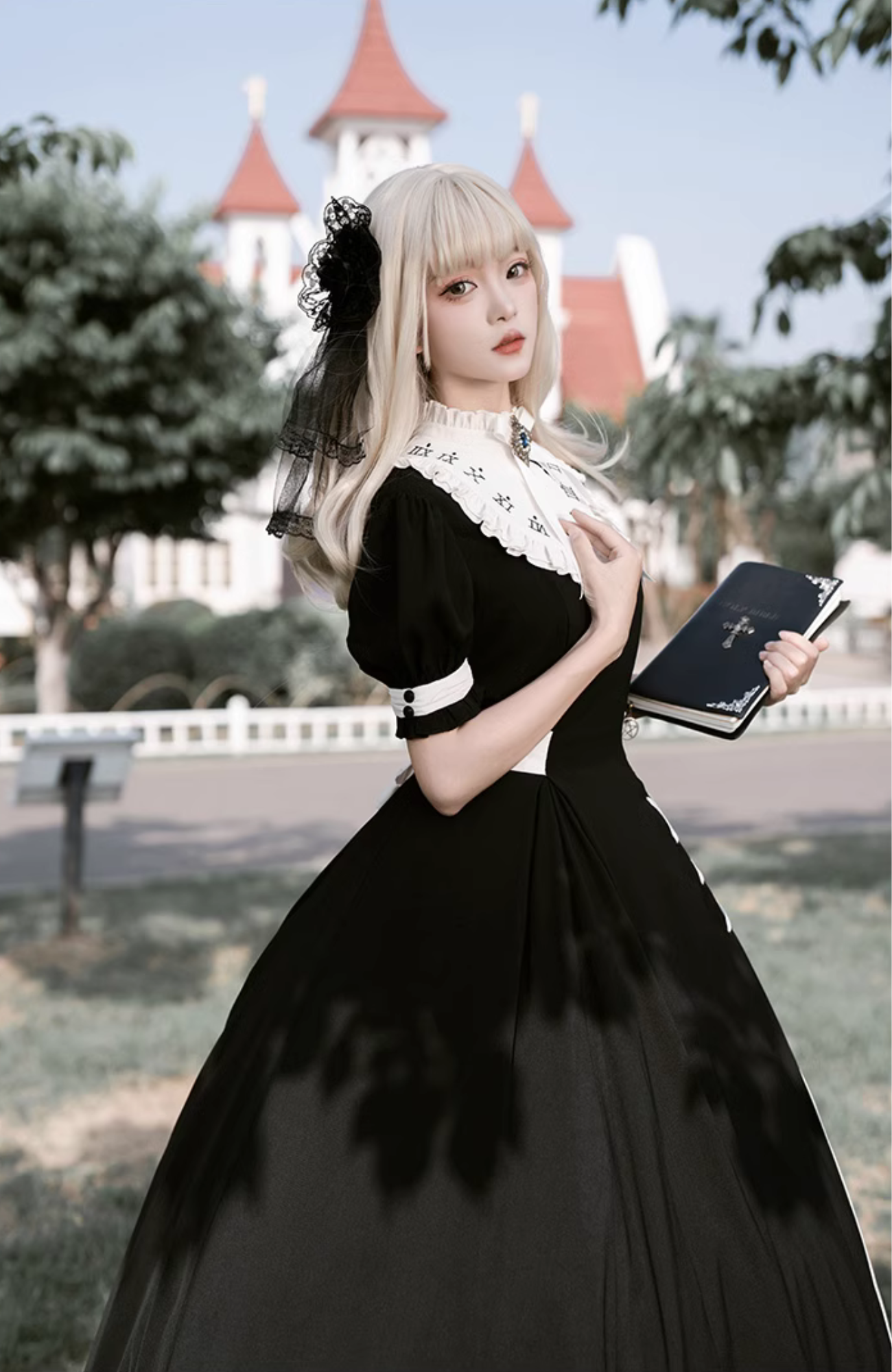 ローマの鐘 スクエアネックワンピースと付け襟