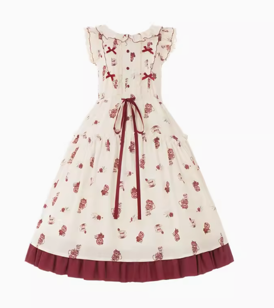 Rose Garden Red and White Flare Sleeve Dress