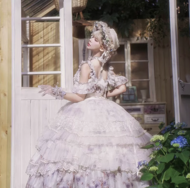 Rose Letter スモーキーブルーのフラワープリンセスドレス – ロリータ Rose Letter スモーキーブルーのフラワープリンセスドレス – ロリータ