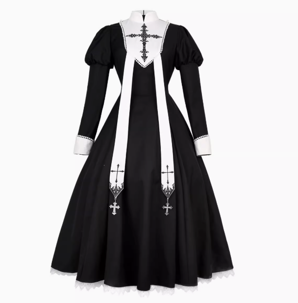 Nun-style cross-design gothic lolita long dress and cape –  ロリータファッション通販RonRon