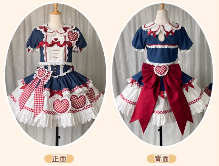 Heart and ribbon denim set