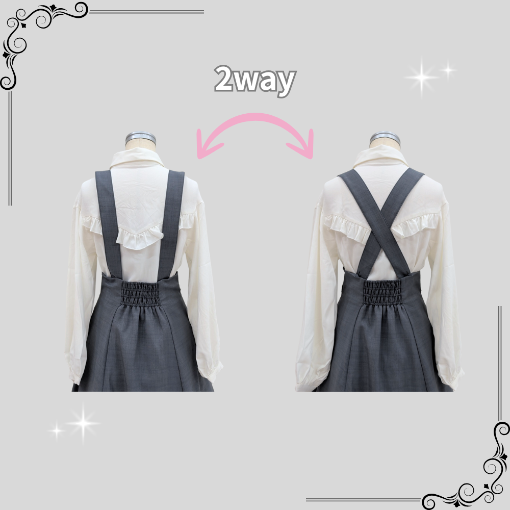 【限定特別価格】クラシカルリボンジャンパースカート・グレー ＋パニエ