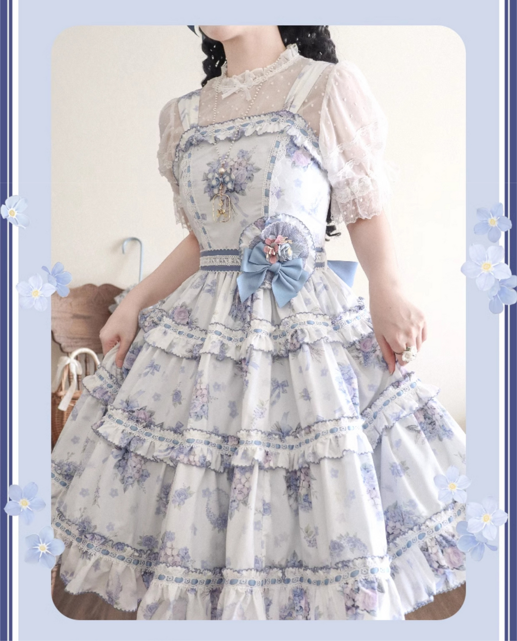 Eternal Bouquet 青花プリントジャンパースカート ショート丈とロング丈